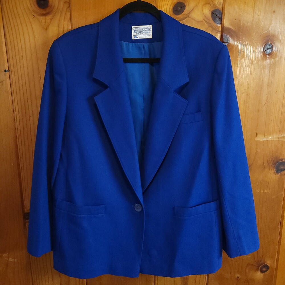 Vintage womens Pendleton Blue Wool Cropped Blazer Size 20W Made in USA